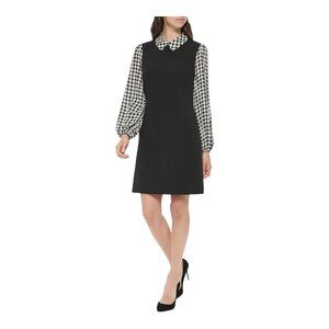 Tommy Hilfiger Women's Peter Pan Collar Houndstooth A-Line Dress Long Sleeve